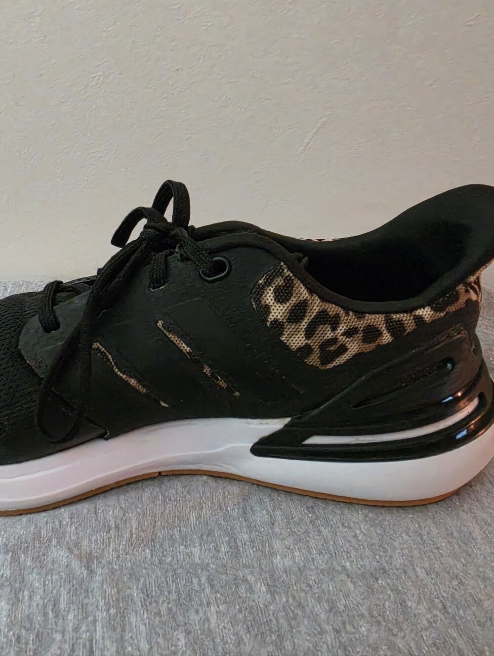 Size 6 adidas Black Athletic Sneaker with Leopard Print Accent